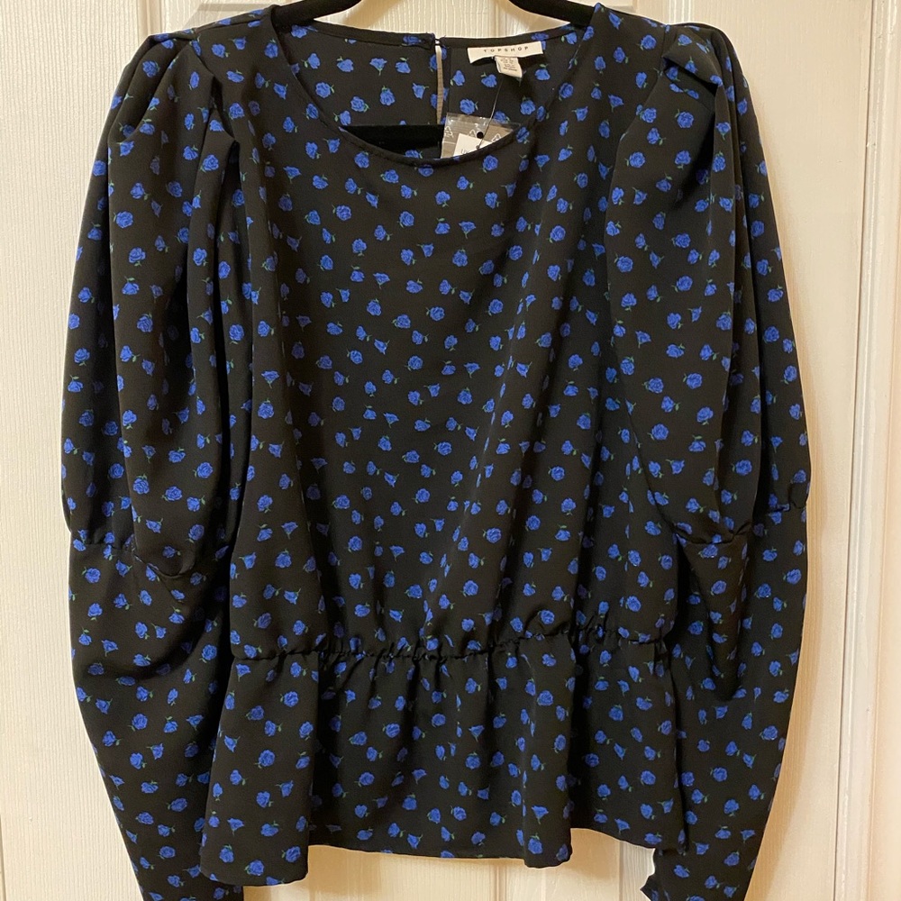 Black blouse with blue flowers from Topshop